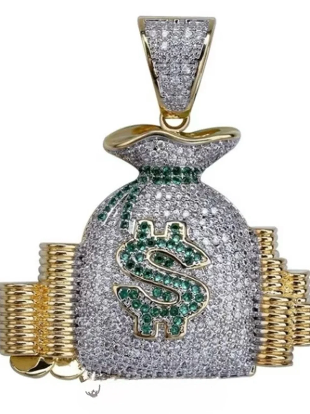 Gold-Tone Pendant Necklace with Green Accent